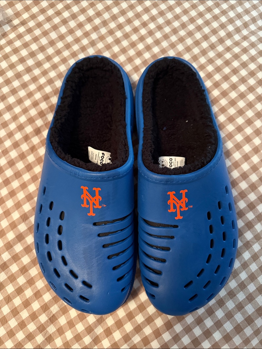 Blue Mets Fleece-Lined Slip-On Sandals with Team Logo, XL (13/14)